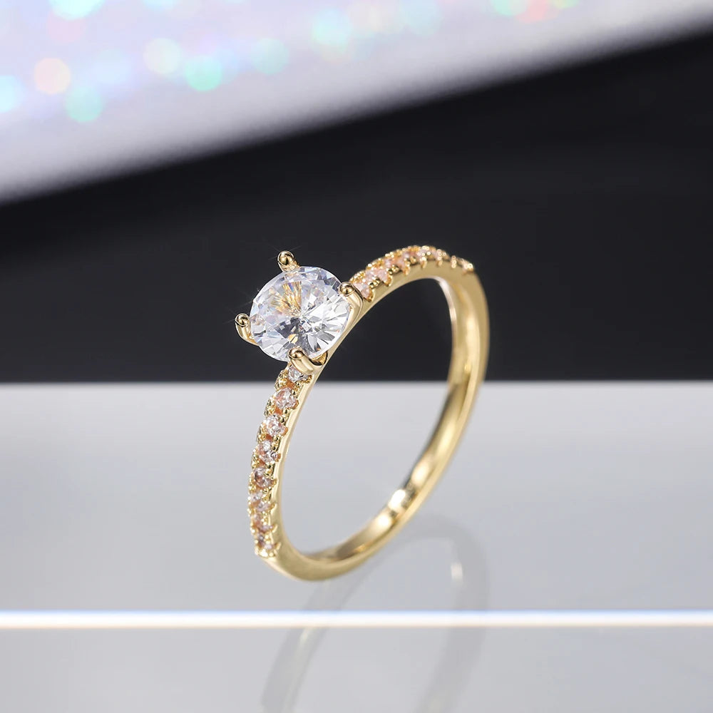 Huitan Classic 4 Claws Design Round Zirconia Women Wedding Engagement Rings 3 Colors Available Low-key Bridal Jewelry Hot Sale