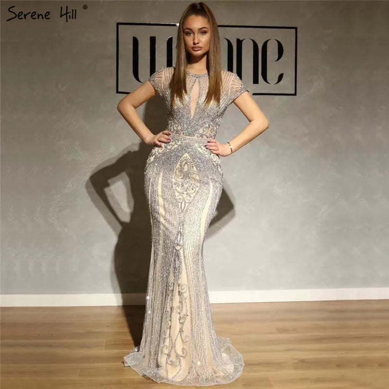 Navy Blue Sleeveless Luxury Evening Dresses Full Diamond Mermaid 2025 Serene Hill Plus Size LA60742 Customized
