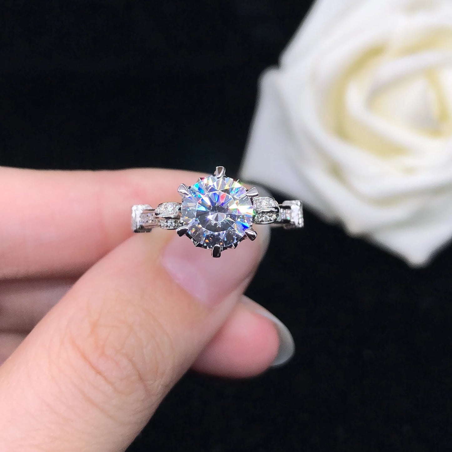 Solid 14K White Gold Ring 2CT Round Brilliant Diamond Engagement Ring For Woman Fine Jewelry Love Promise Gift For Girl Friend