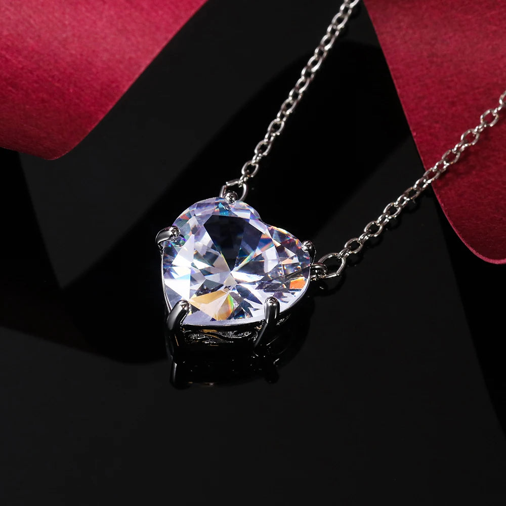 Huitan Luxury Heart CZ Women Wedding Sets Ring/Earring/Necklace High-quality Silver Color Love Jewelry Eternity Accessories Bulk