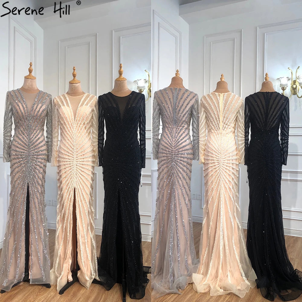 Luxury Black Beading Mermaid Long Split Evening Dresses Party Wear For Women Real Photo 2025 LA70183 Customized