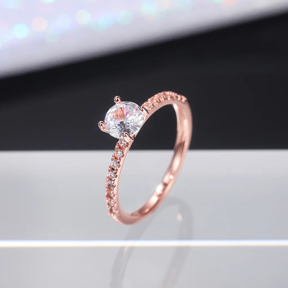 Huitan Classic 4 Claws Design Round Zirconia Women Wedding Engagement Rings 3 Colors Available Low-key Bridal Jewelry Hot Sale