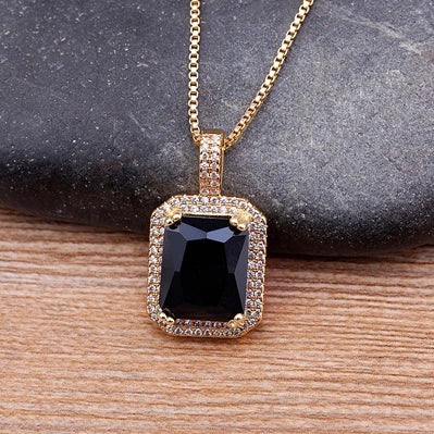 Nidin Top Quality Austrian Crystal Geometric Rectangle Pendant Necklaces For Women 5 Colors Stone Zircon Party Wedding Jewelry