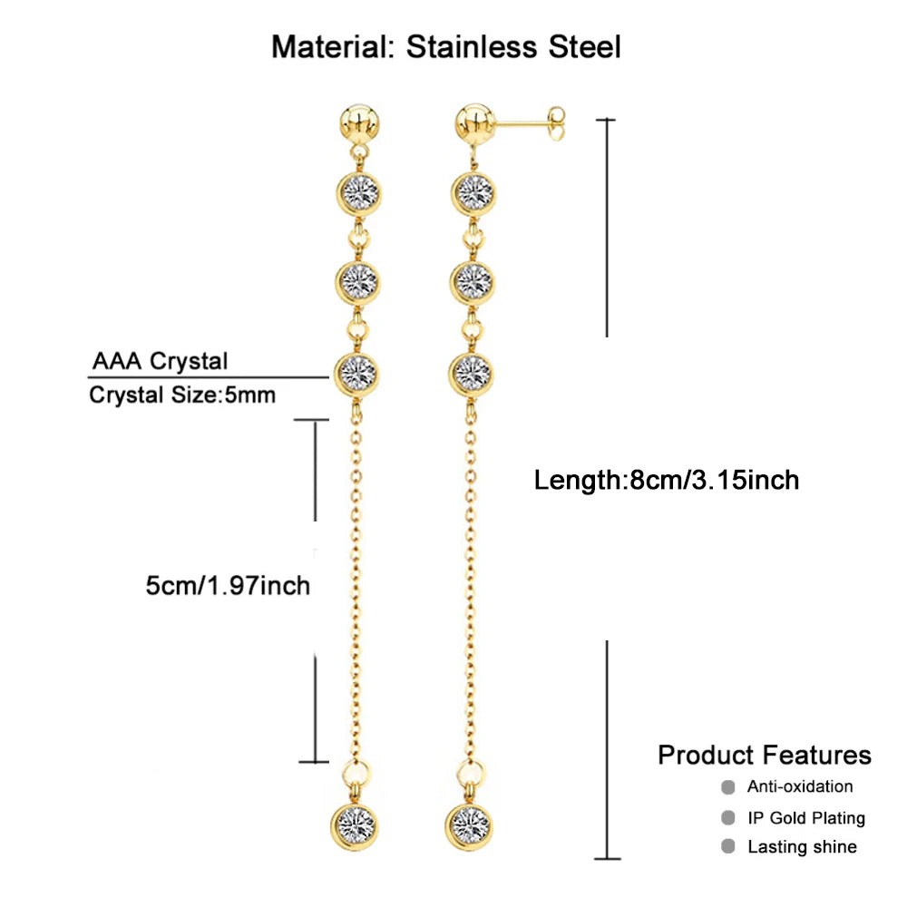 MinaMaMa New Style Stainless Steel Chain Shiny Crystal Necklaces Earrings Jewelry Sets For Women Girls New Fashion Jewelry Sets