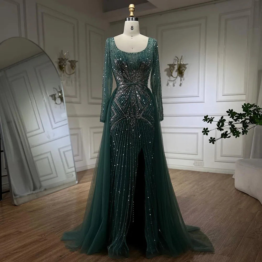 Serene Hill Pink With Overskirt Split Beaded Mermaid Evening Dresses Gowns 2025 LA72431 Customized