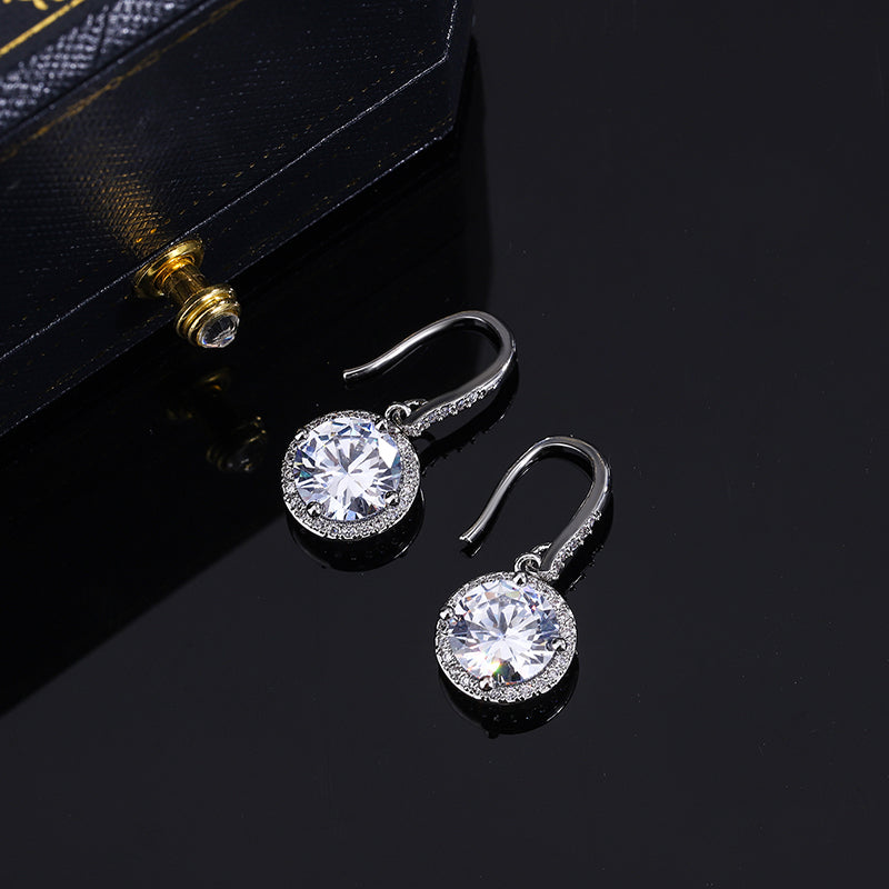 New Original High-end Jewelry S925 Silver Plated Earrings Female Round Crystal Women's Wedding Jewelry Earrings Women Earring