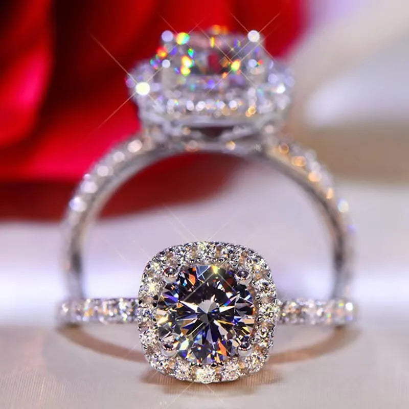 RAPRGOLD 2CT D Color Moissanite Ring s925 Sterling Silver Brilliant Diamond Halo Engagement Rings for Women Fine Jewelry Gifts