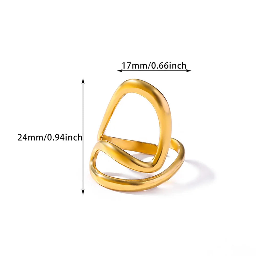Stainless Steel Irregular Wave Rings For Women Creative Gold Color Adjustable Open Ring Female Jewelry Punk Rapper Anillos Gifts