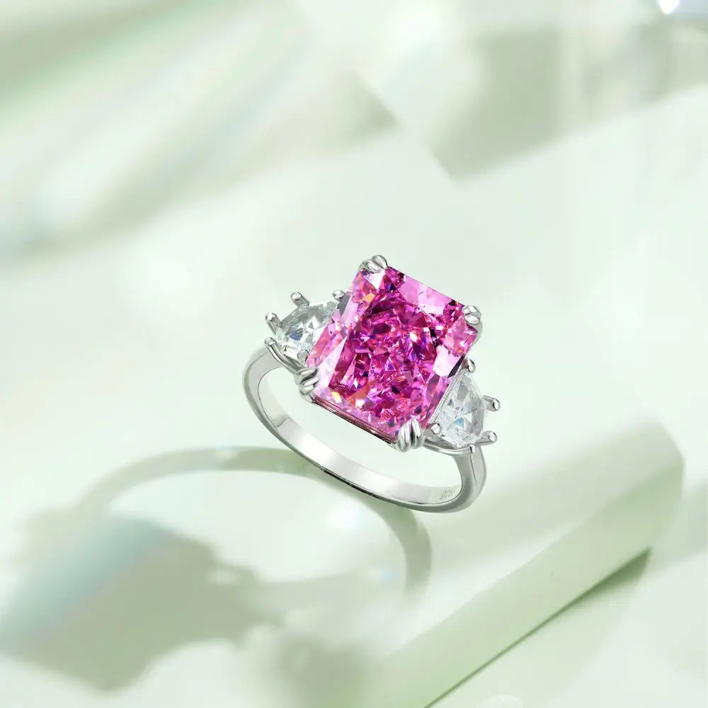 EUREKA 925 Sterling Silver Crushed Ice Cut Lab Pink Sapphire Gemstone Ring For Women Wedding Engagement Jewelry
