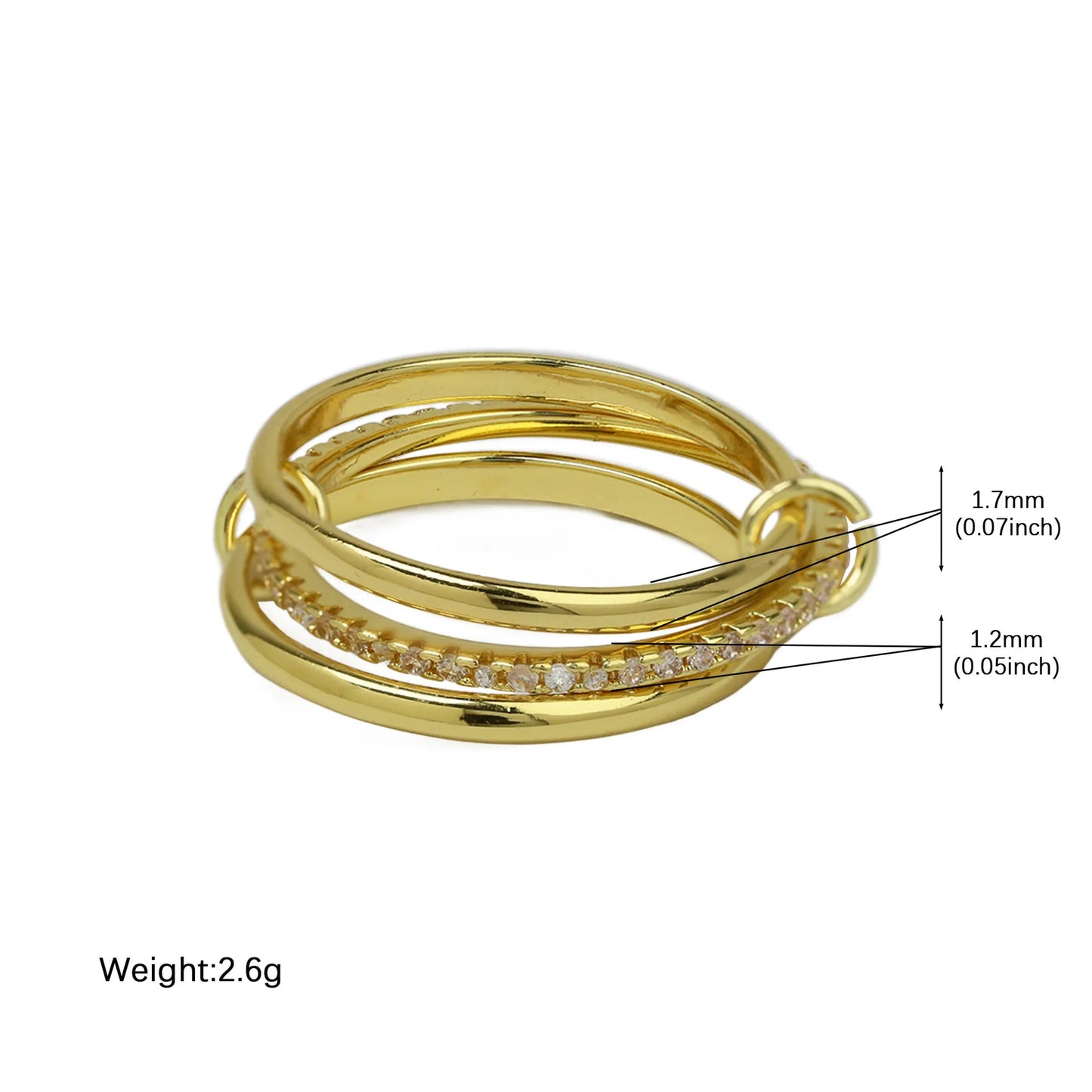 Stainless Steel Multilayer Double Color Link Chain Rings 18K Gold PlatedCZ Zircon Stackable Charm Jewelry Trendy Waterproof Gift