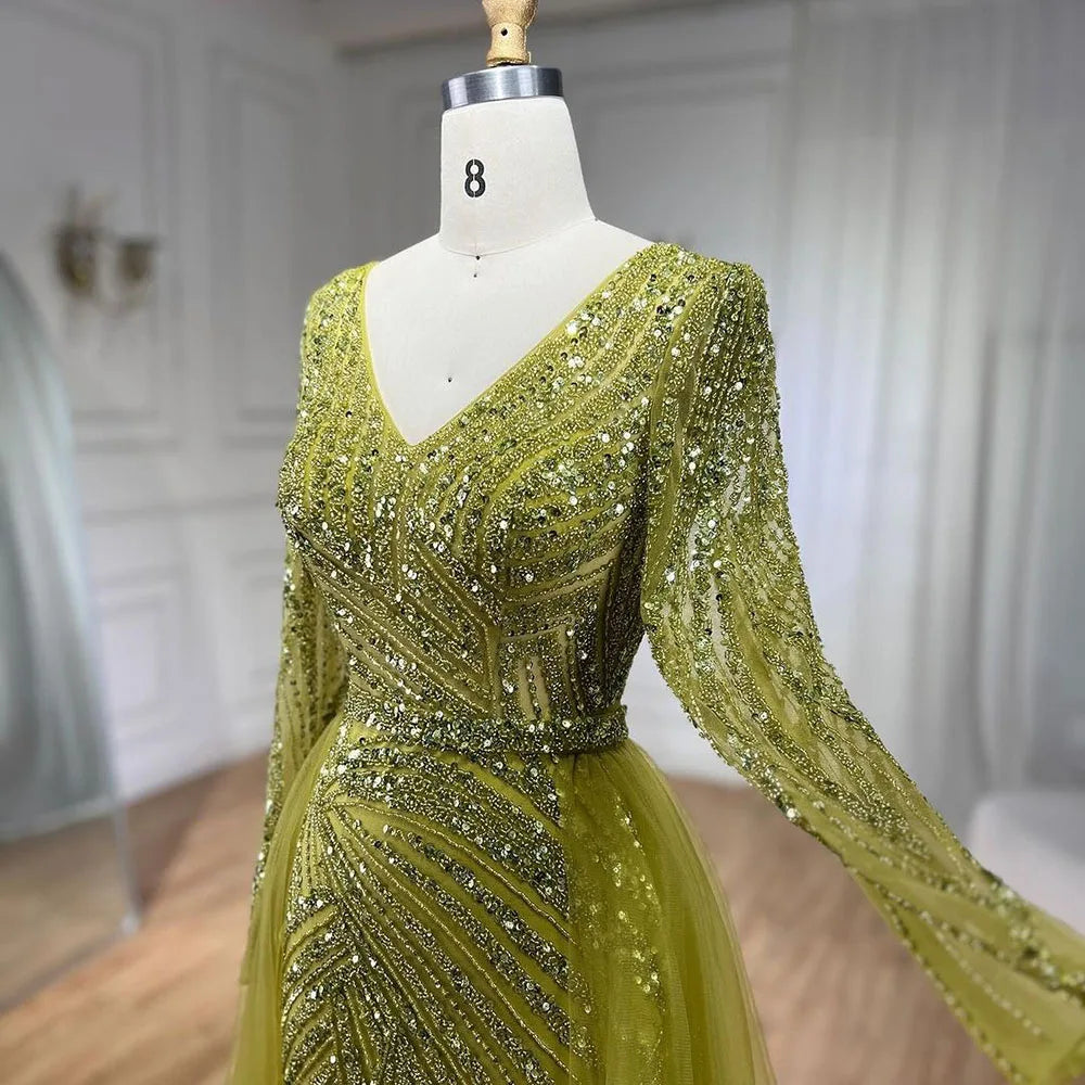 Serene Hill Mermaid Beaded Blue Muslim Evening Dresses Gowns with Detachable Skirt 2025 LA71750 Customized