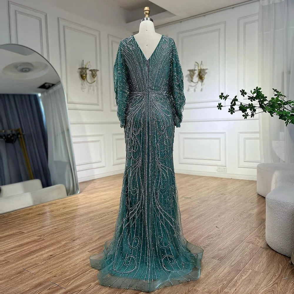 Serene Hill Arabic Gold Elegant Mermaid Black Beaded Evening Dresses Gowns Diamond For Party 2025 LA72288A Customized