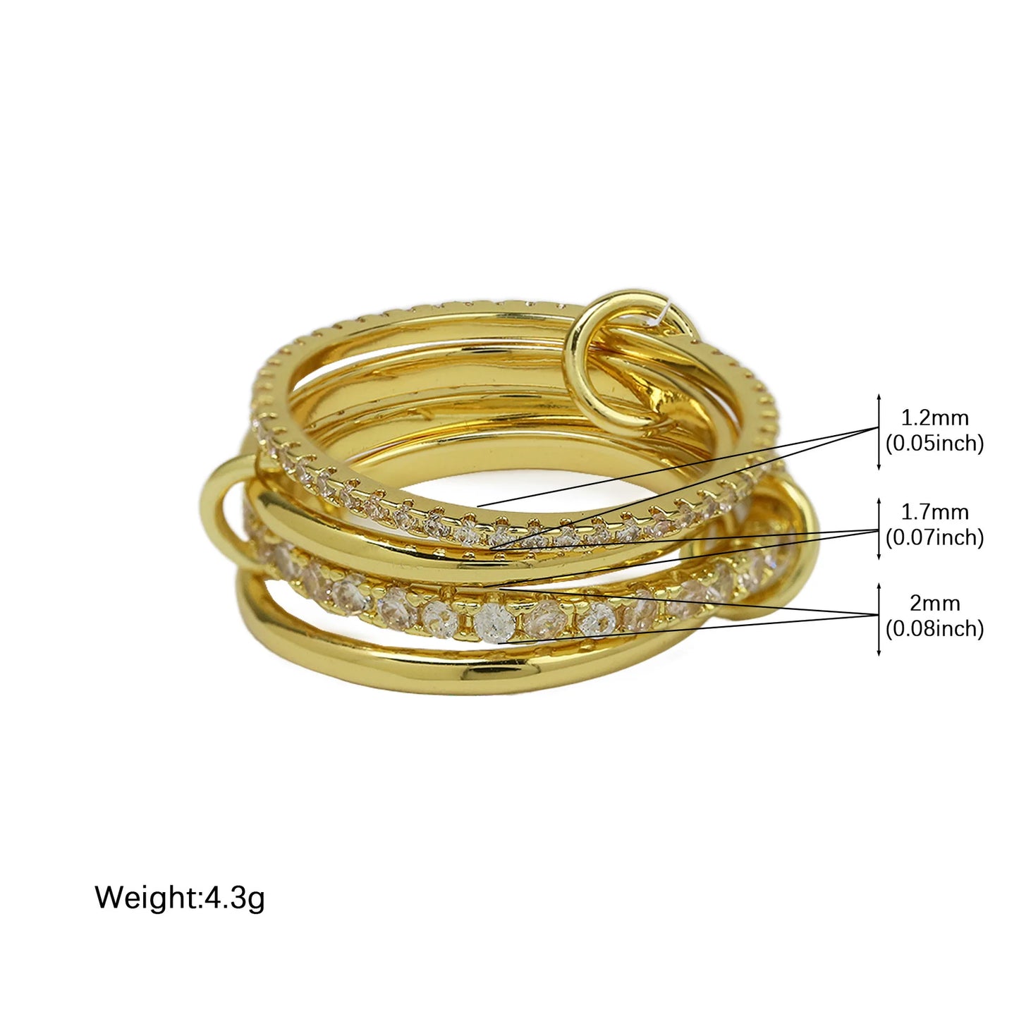 Stainless Steel Multilayer Double Color Link Chain Rings 18K Gold PlatedCZ Zircon Stackable Charm Jewelry Trendy Waterproof Gift