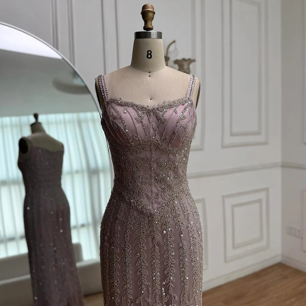 Luxury Arabic Blue Beaded Spaghetti Strap Pink Mermaid Evening Dress for Women Party Serene Hill 2025 Customized LA72725
