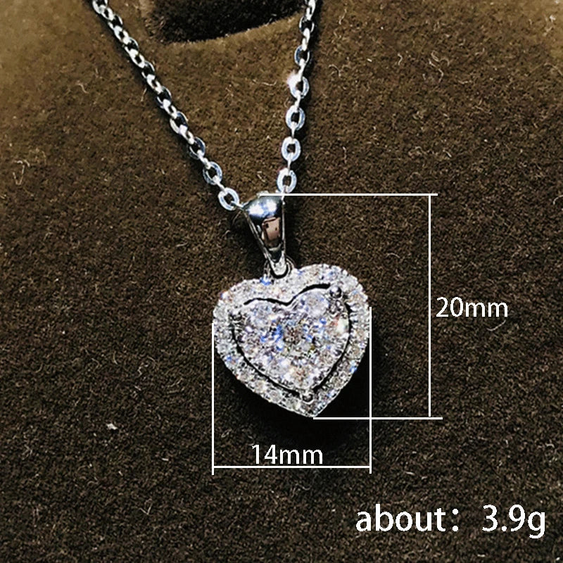 Shine Zircon Heart Shaped Pendant Necklace for Women Silver Color Jewelry Wedding Anniversary Party Bridal Chain Girls Choker