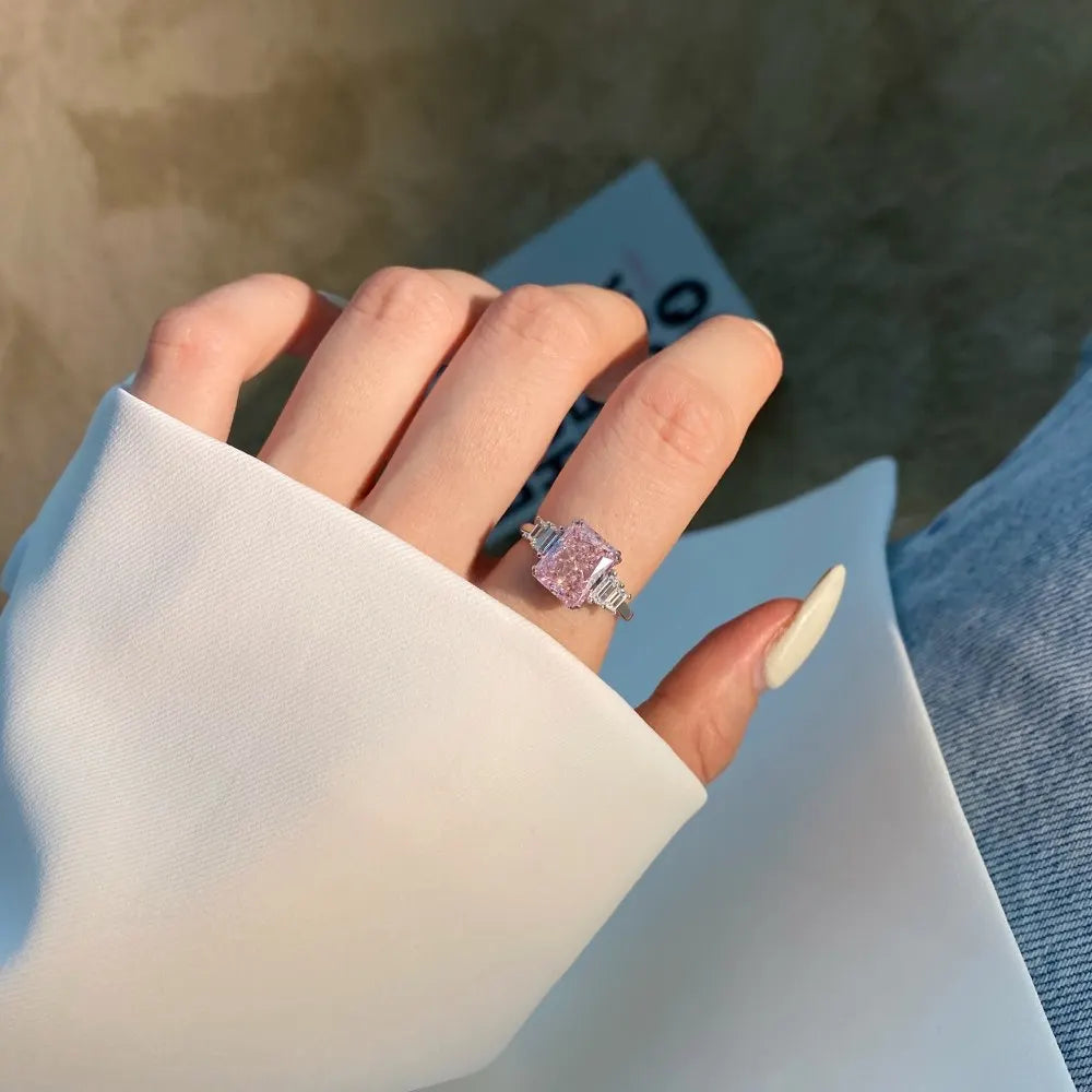 EUREKA 925 Sterling Silver Crushed Ice Cut Lab Pink Sapphire Gemstone Ring For Women Wedding Engagement Jewelry