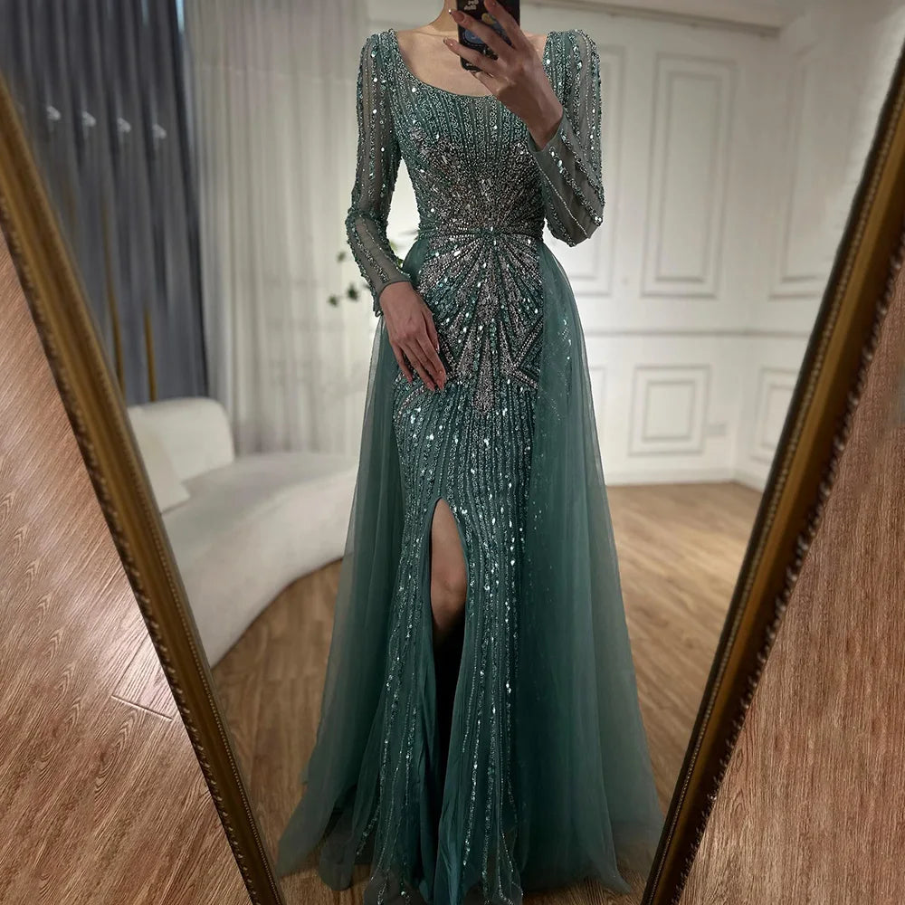 Serene Hill Pink With Overskirt Split Beaded Mermaid Evening Dresses Gowns 2025 LA72431 Customized