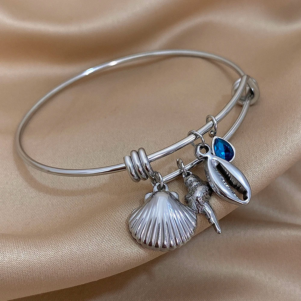 Greatera Gold Color Conch Shell Charm Stainless Steel Adjustable Bracelets Bangles for Women Ocean Animal Bracelet Beach Jewelry
