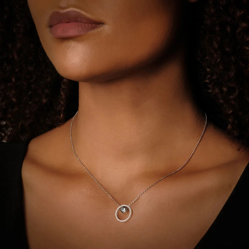 DPLAOPA 925 Sterling Silver Blue Crystal CZ Circle Pendant Zircon Move Triple In 3 Wearing Necklace Luxury Fine Jewelry