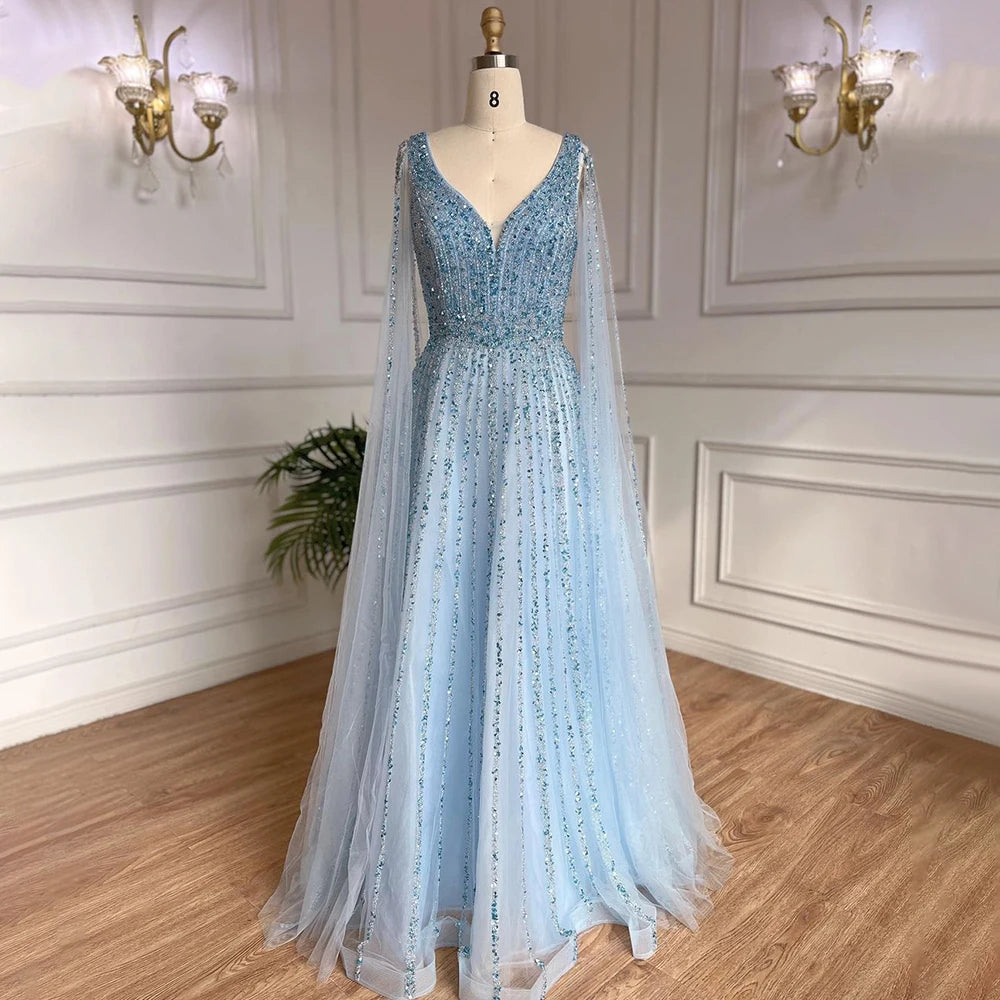 Nude Arabic Luxury Cape Sleeves Evening Dresses Gowns A-Line Beaded 2025 For Party LA71567 Customized