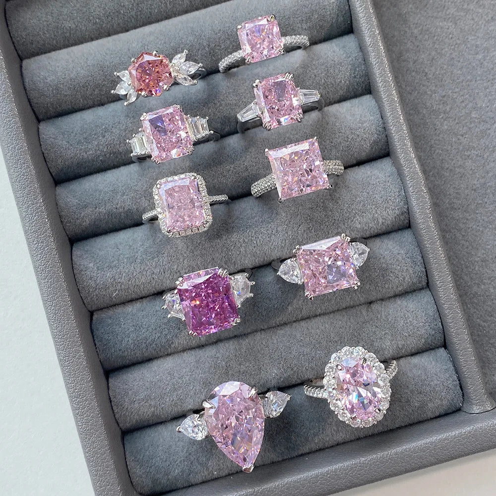 EUREKA 925 Sterling Silver Crushed Ice Cut Lab Pink Sapphire Gemstone Ring For Women Wedding Engagement Jewelry