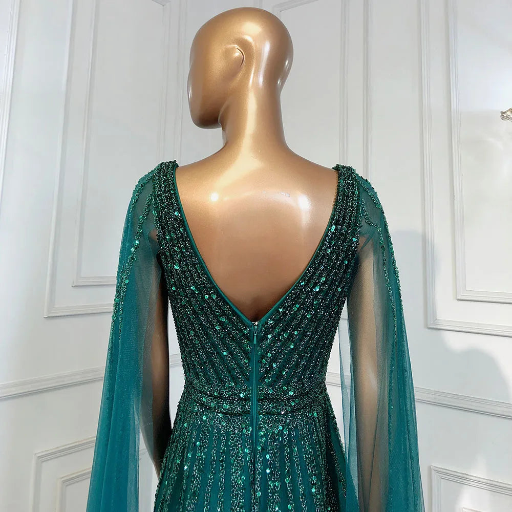 Nude Arabic Luxury Cape Sleeves Evening Dresses Gowns A-Line Beaded 2025 For Party LA71567 Customized