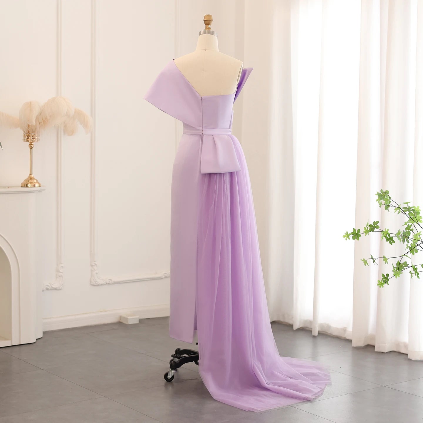 Sharon Said Dubai Lilac One Shoulder Evening Dress with Overskirt Arabic Women Sage Green Wedding Party Gowns SS405 Customized