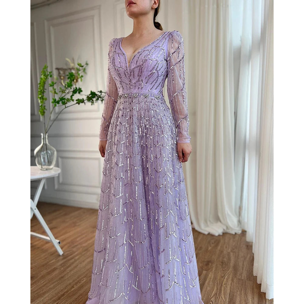 Serene Hill Muslim Designer Caramel A Line Elegant Beaded Evening Dresses Gowns For Party 2025 LA71940 Customized