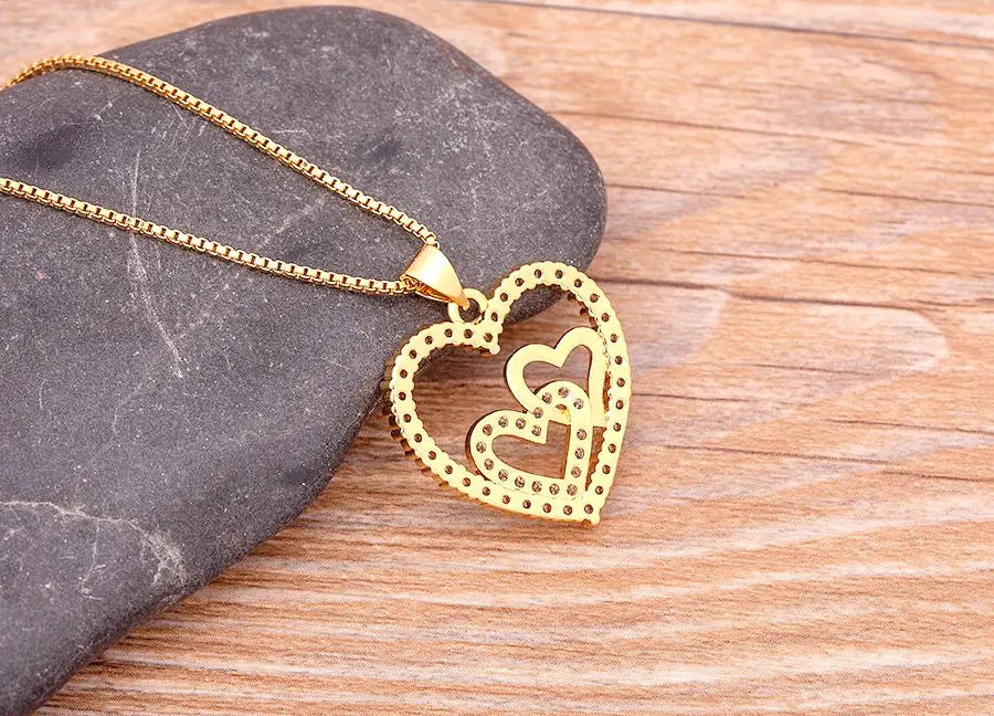 Nidin Romantic Simple Heart-shaped Necklaces Exquisite Crystal Zircon Pendant Gold Plated Clavicle Chain Women's Wedding Jewelry