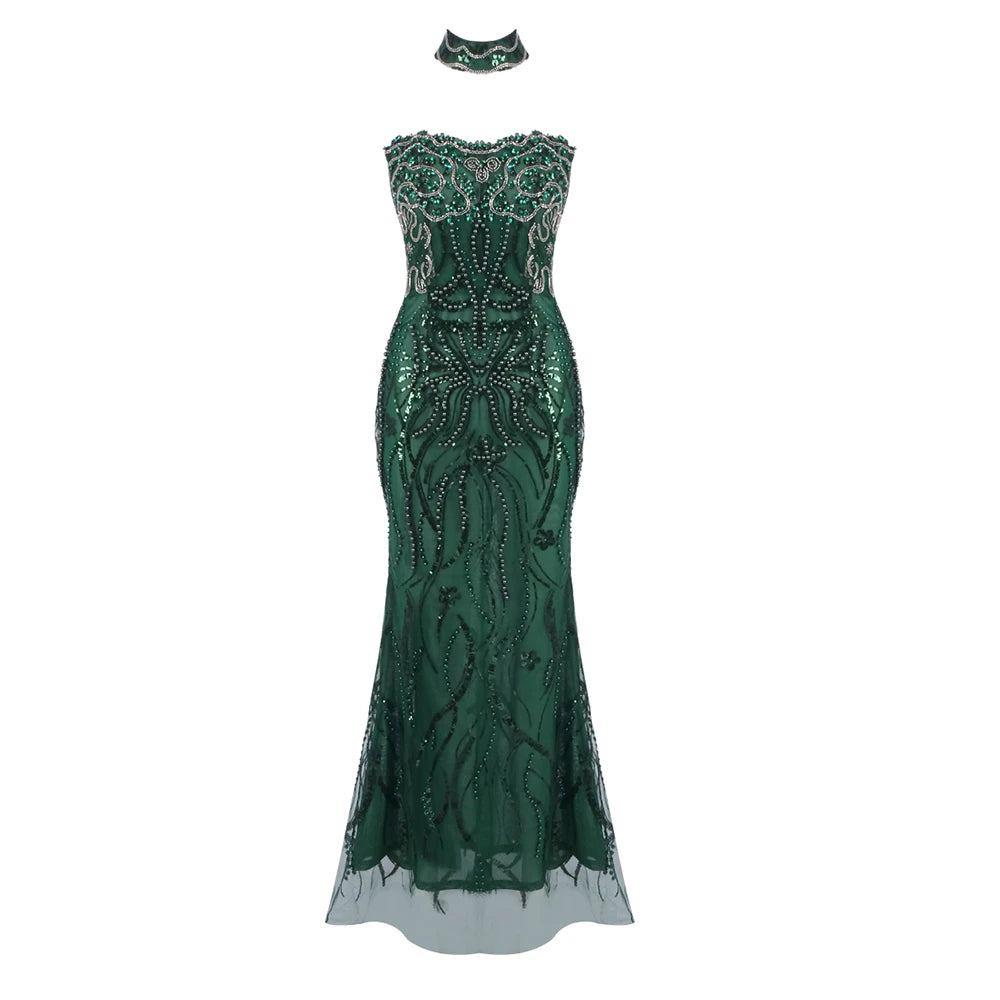 VC Enchanting Sleeveless Beaded Strapless Dress for Special Occasions Party Evening Gown