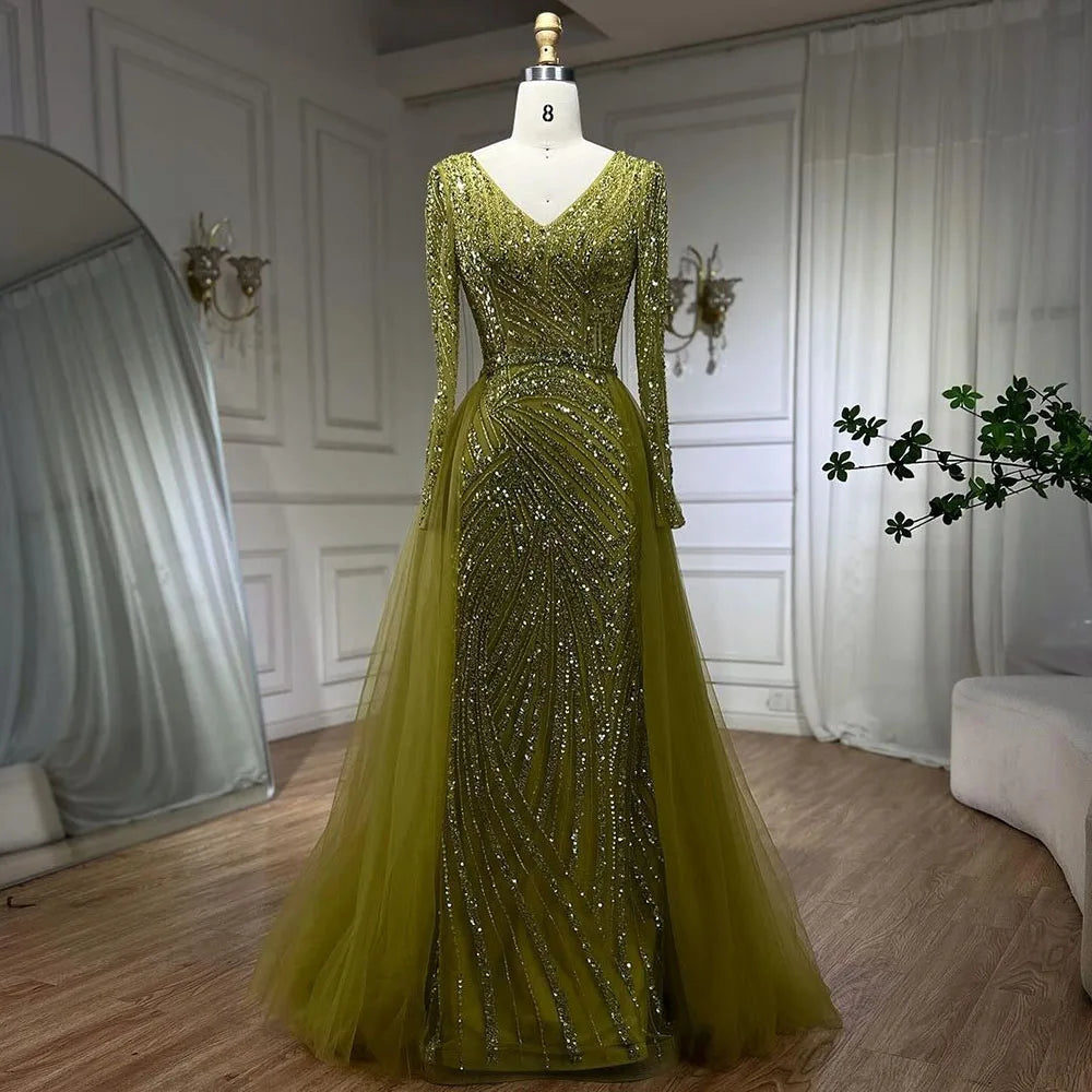 Serene Hill Mermaid Beaded Blue Muslim Evening Dresses Gowns with Detachable Skirt 2025 LA71750 Customized