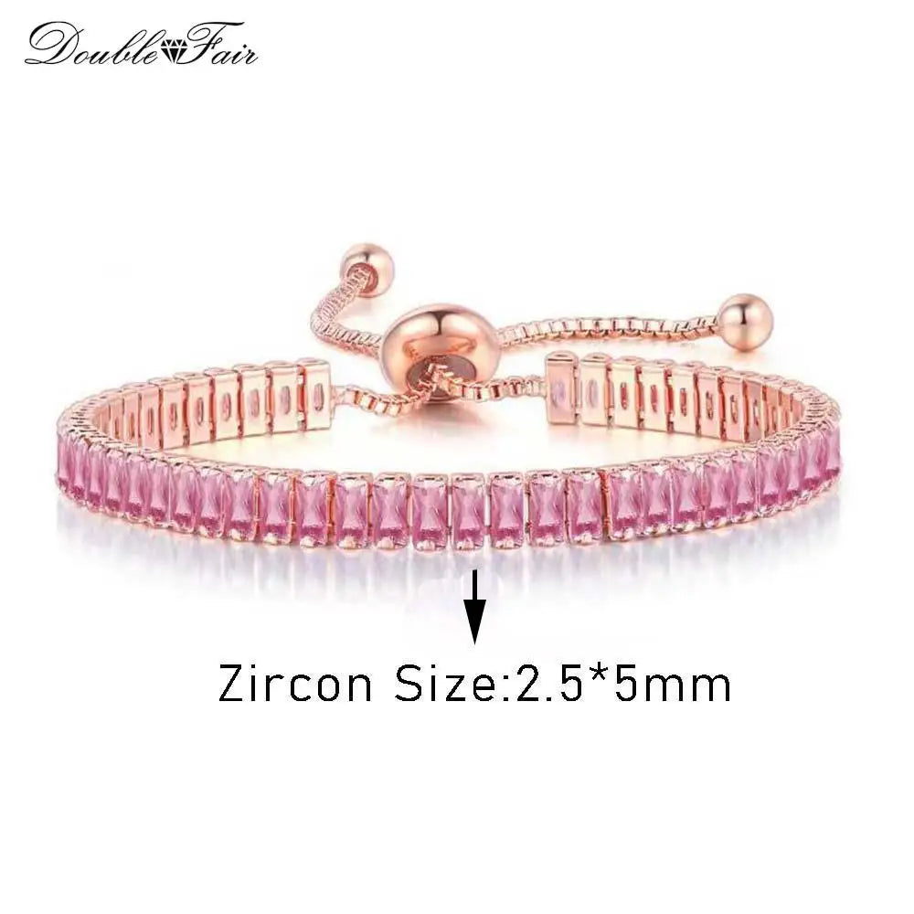 Romantic Pink Crystal Tennis Bracelets for Female Women Trend Shiny Zirconia Adjustable Folding Buckle Chain on Hand Jewelry