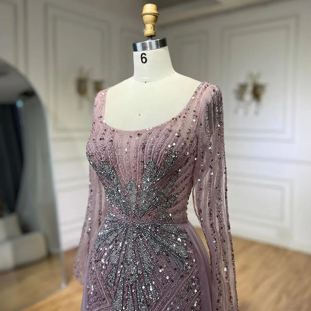 Serene Hill Pink With Overskirt Split Beaded Mermaid Evening Dresses Gowns 2025 LA72431 Customized