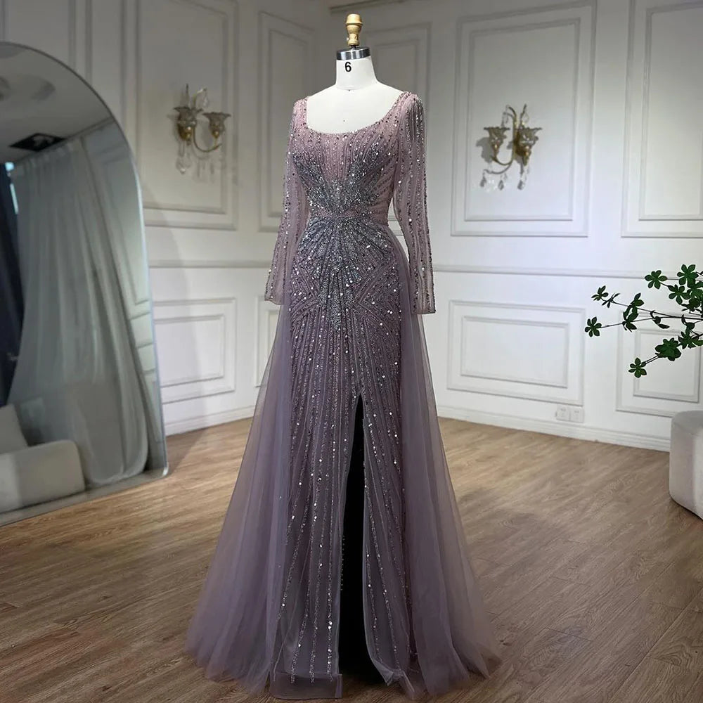 Serene Hill Pink With Overskirt Split Beaded Mermaid Evening Dresses Gowns 2025 LA72431 Customized