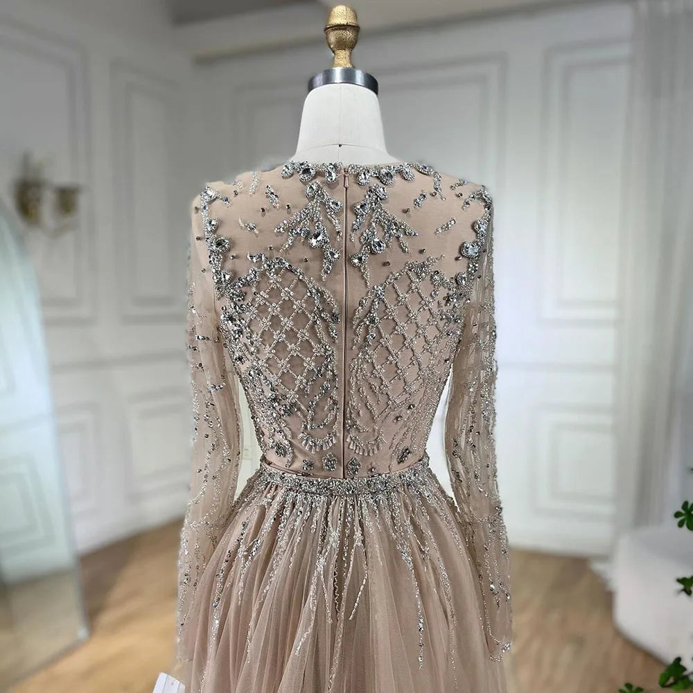 Serene Hill Muslim Silver Nude Mermaid Gown with Detachable Overskirt Beaded Evening Dress for Women Wedding Party 2025 LA71919