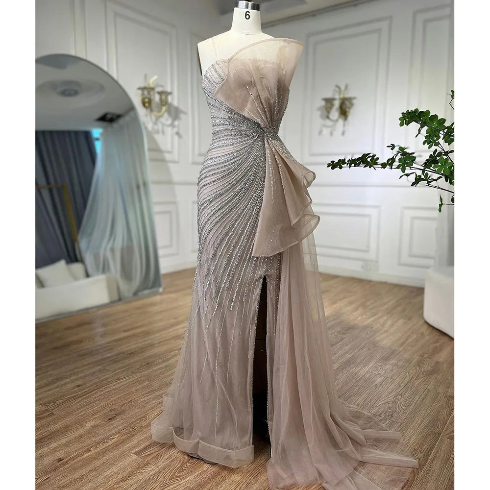 Serene Hill Dubai Green Beaded Mermaid High Split Evening Dresses 2025 Prom For Party LA72090 Customized