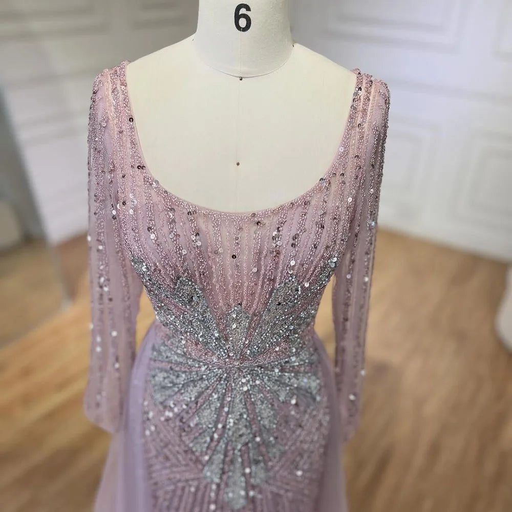 Serene Hill Pink With Overskirt Split Beaded Mermaid Evening Dresses Gowns 2025 LA72431 Customized