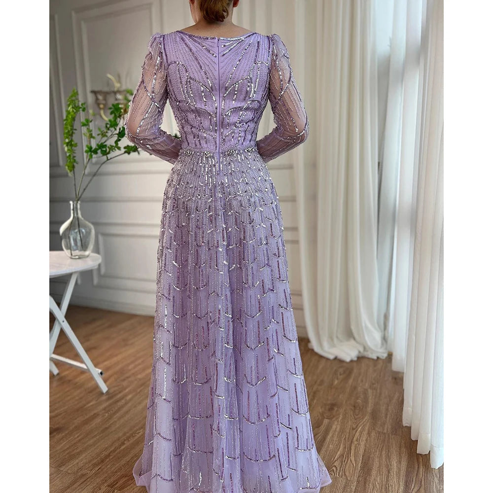 Serene Hill Muslim Designer Caramel A Line Elegant Beaded Evening Dresses Gowns For Party 2025 LA71940 Customized