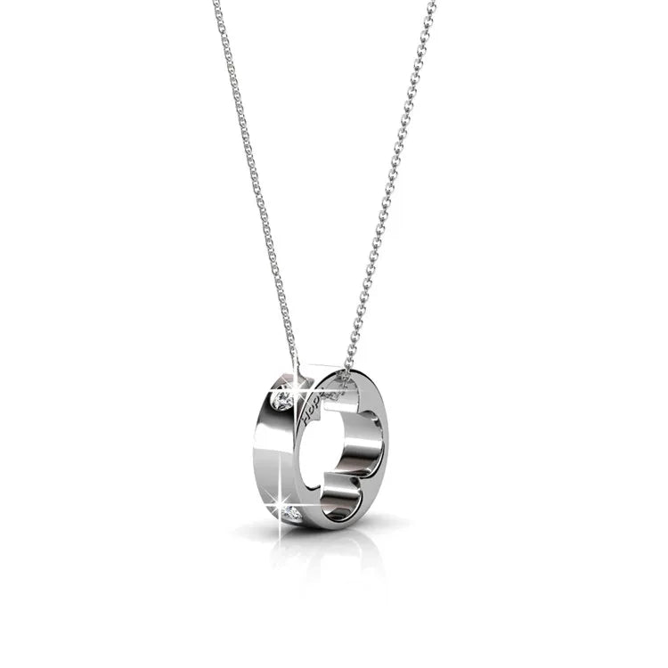 Daisini Trendy Round Geometric Pendant Necklace with Genuine Swarovski Crystals 925 Sterling Silver Fashion Jewelry Gift