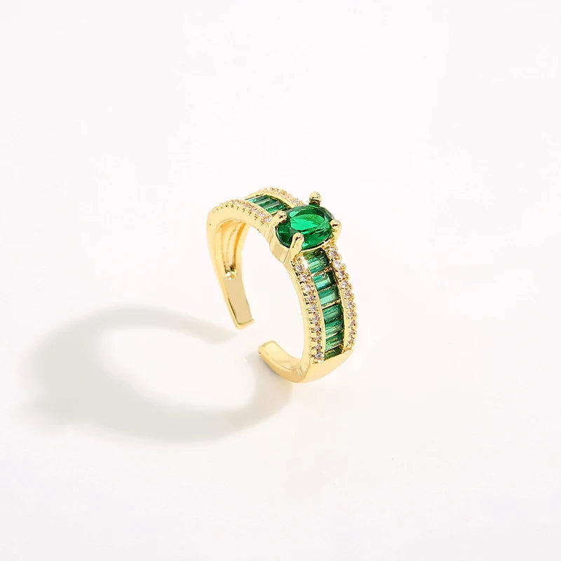Fashion Green Cubic Zirconia 18K Gold Plated Emerald Crystal For Women Charm Bling Luxury CZ Zircon Jewelry New