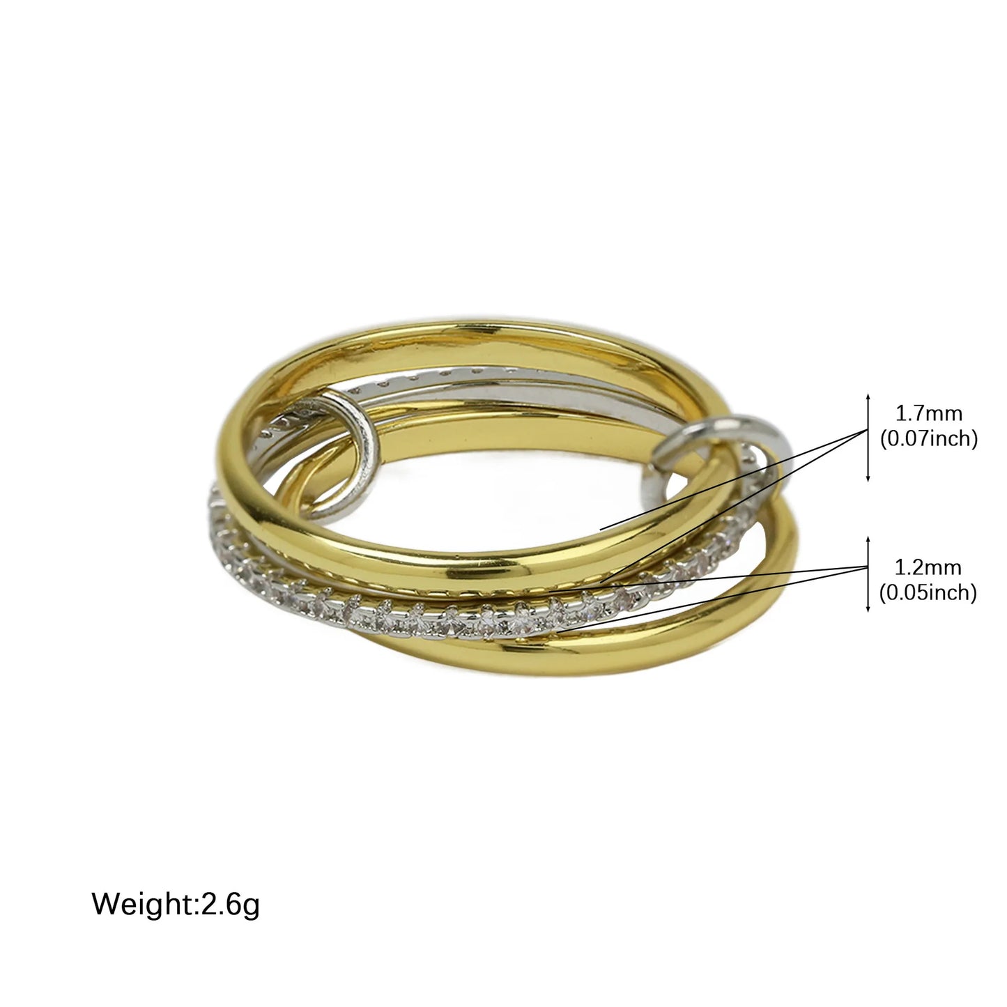 Stainless Steel Multilayer Double Color Link Chain Rings 18K Gold PlatedCZ Zircon Stackable Charm Jewelry Trendy Waterproof Gift