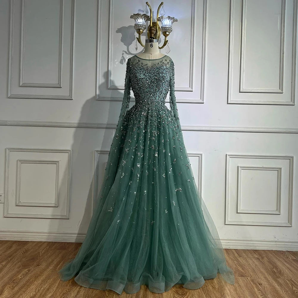 Luxury Elegant Turquoise Evening Dress Gown with Cape for Formal Occasion 2025 LA72965 Serene Hill Customized