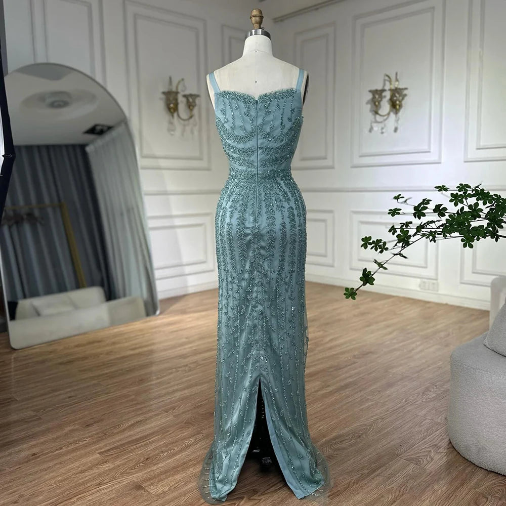 Luxury Arabic Blue Beaded Spaghetti Strap Pink Mermaid Evening Dress for Women Party Serene Hill 2025 Customized LA72725