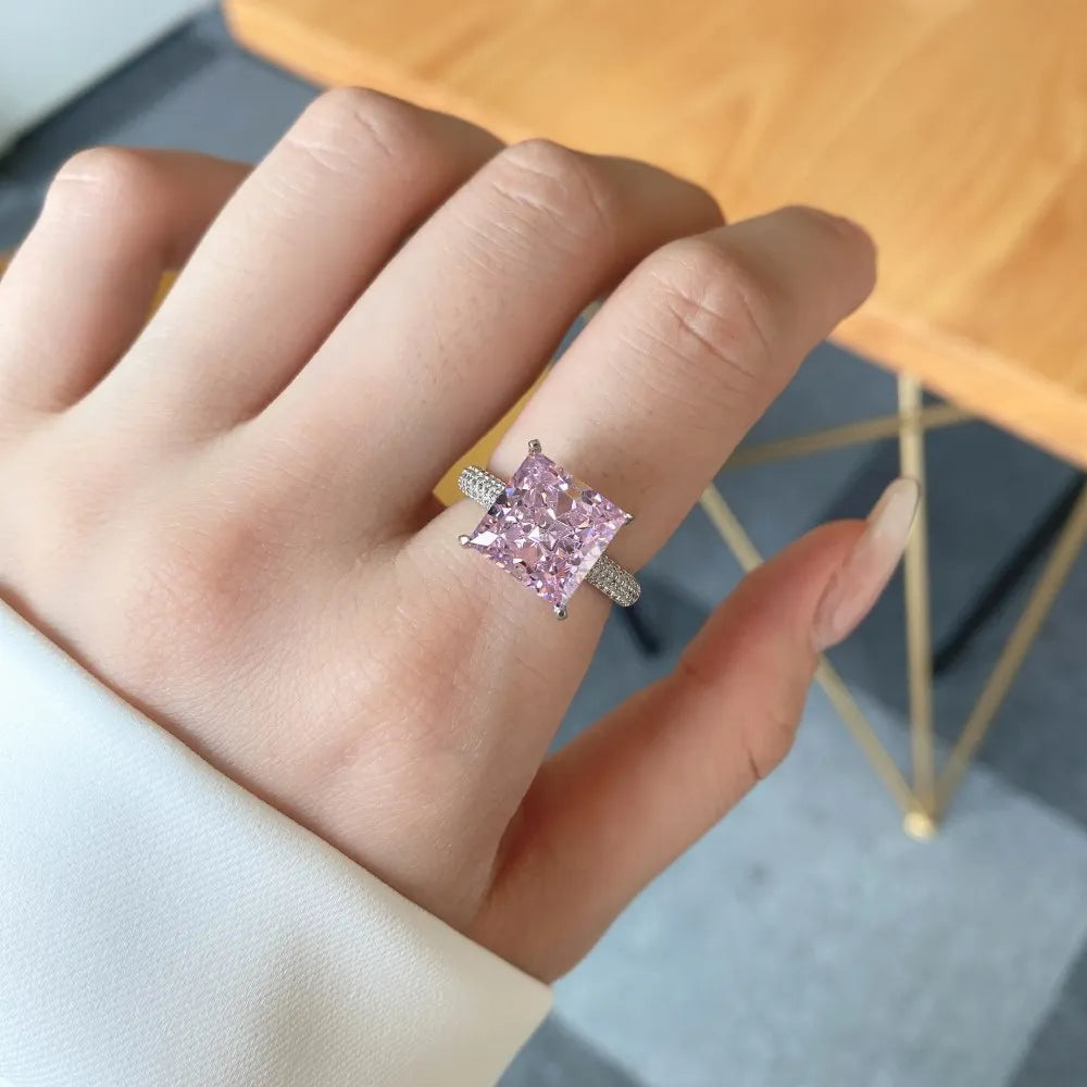 EUREKA 925 Sterling Silver Crushed Ice Cut Lab Pink Sapphire Gemstone Ring For Women Wedding Engagement Jewelry