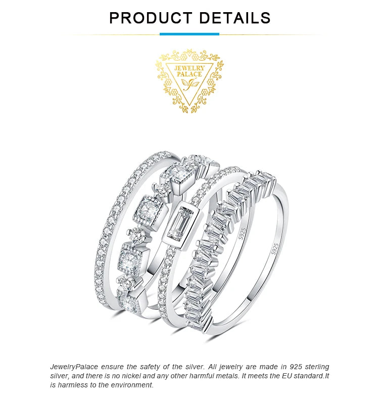 JewelryPalace 4 Pcs 925 Sterling Silver Wedding Band Solitaire Eternity Stacking Rings for Women 1ct AAAAA CZ Fashion Jewelry