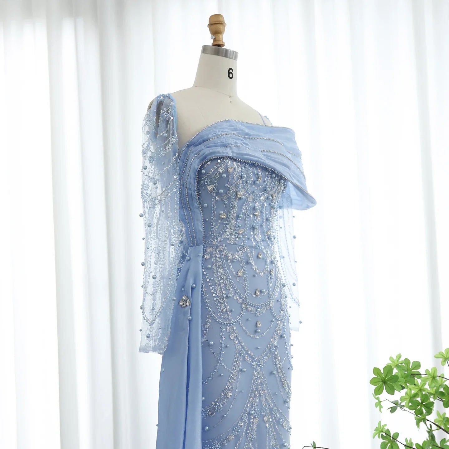 Sharon Said Nude Luxury Crystal Mermaid Evening Dress with Overskirt Long Sleeve Dubai Wedding Formal Prom Gown SS256 Customized