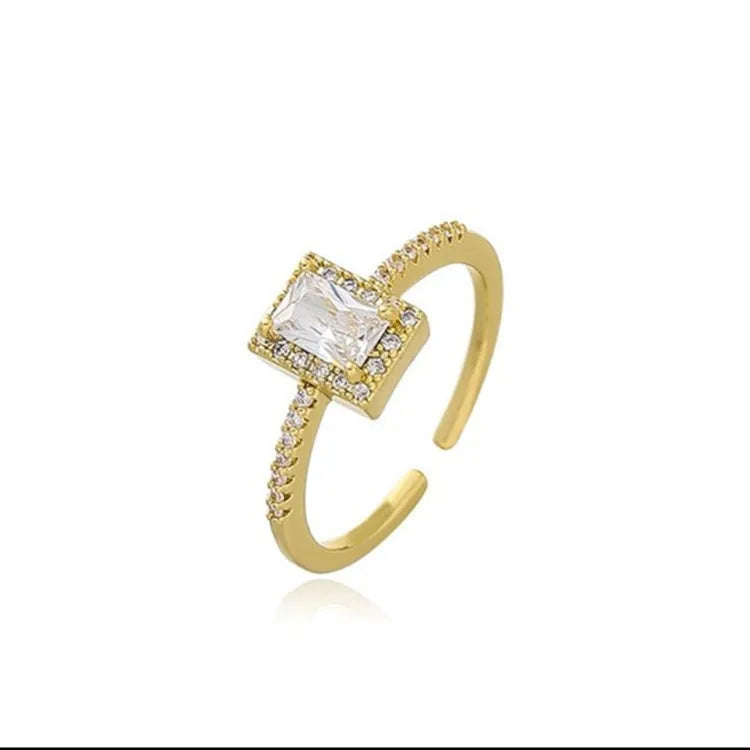 French Retro Zircon Ring Simple Gold Color Acrylic Crystal Ring For Women Trendy Jewelry Accessories Adjustable Cuff Ring