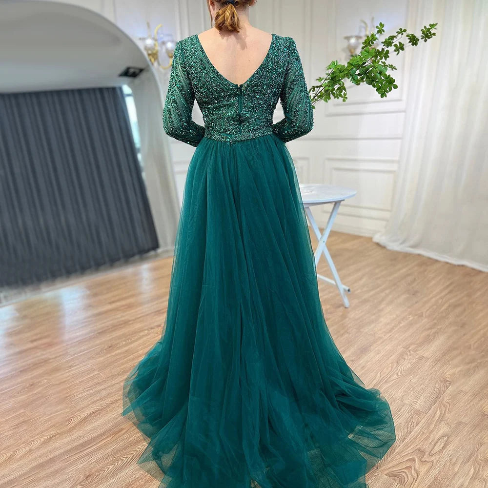 Serene Hill Mermaid Beaded Blue Muslim Evening Dresses Gowns with Detachable Skirt 2025 LA71750 Customized