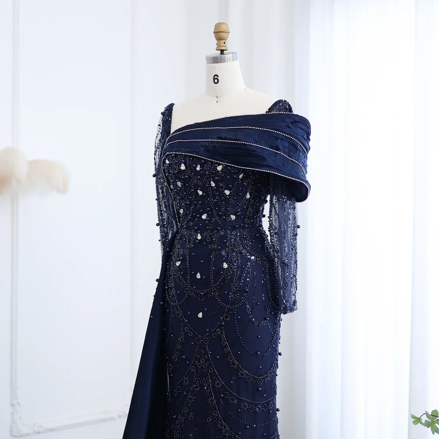 Sharon Said Nude Luxury Crystal Mermaid Evening Dress with Overskirt Long Sleeve Dubai Wedding Formal Prom Gown SS256 Customized