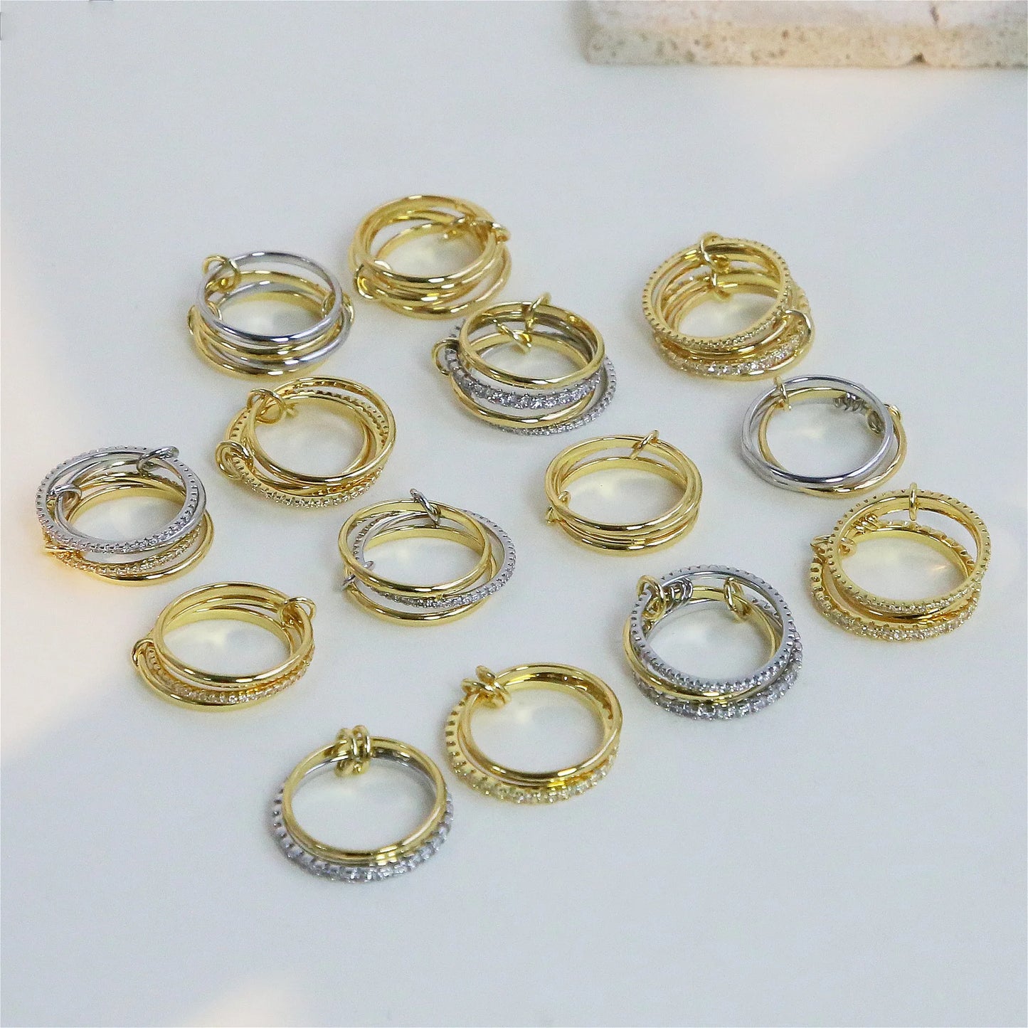 Stainless Steel Multilayer Double Color Link Chain Rings 18K Gold PlatedCZ Zircon Stackable Charm Jewelry Trendy Waterproof Gift